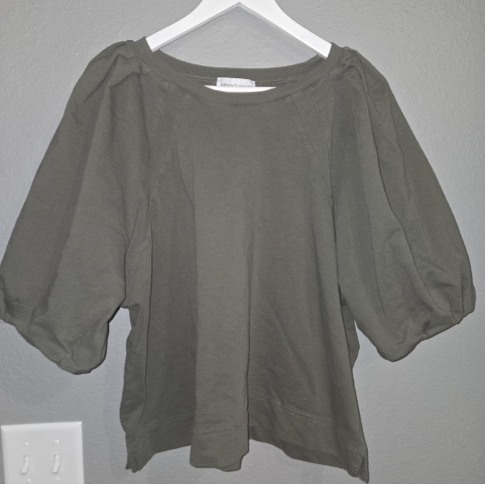 Gibson Latimer Olive Green Blouse Puff Sleeve Size XL